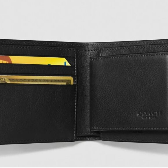 Coach Men's 3 in 1 Compact ID Wallet in Plain Calf Leather Black F1880 F74991 - Picture 5 of 16